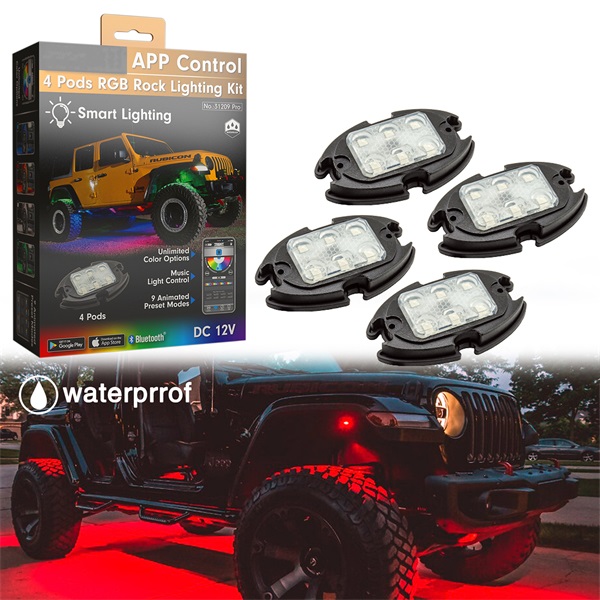Illuminate Your Ride with the Ultimate 4 Pods RGB Rock Light Kit (2)